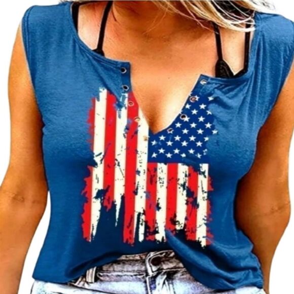 Women's American Flag Print Tank Top - Picture 1 of 8